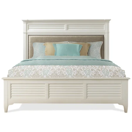 King Upholstered Bed with Louvered Accents