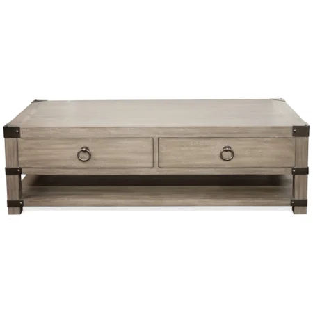 Caster Cocktail Table with Metal Corner Accents