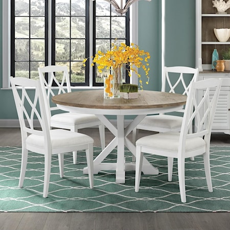 Round Table & 4 X-Back Upholstered Chairs