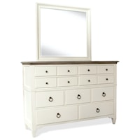 Transitional 9 Drawer Dresser and Shadowbox Mirror Combo