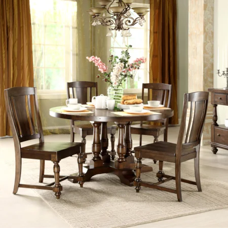 5 Piece Round Dining Table and Side Chair Set