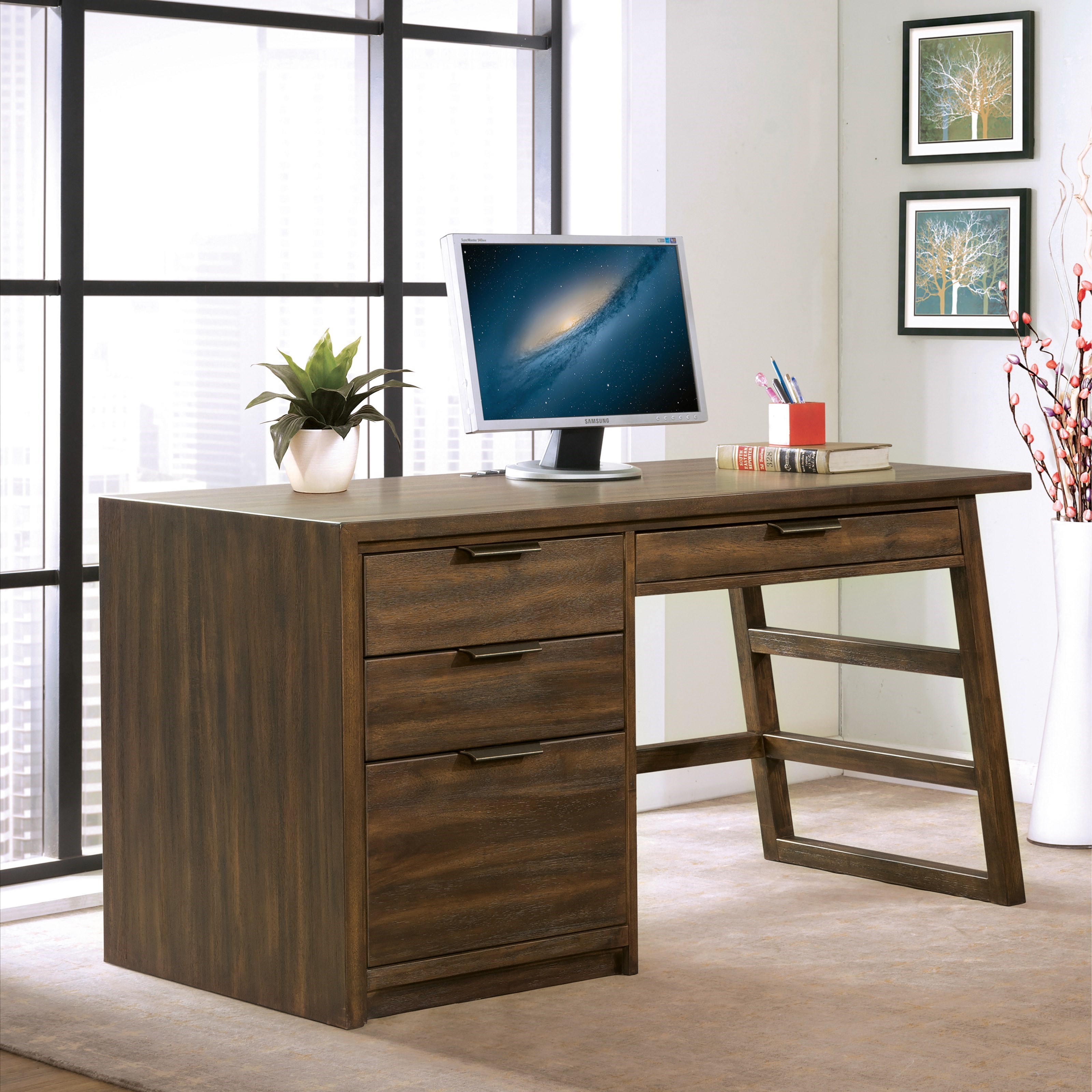 Single pedestal desk store with filing drawer