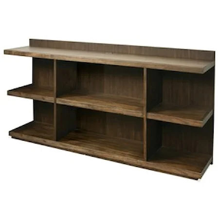 Peninsula Bookcase Desk with Outlet Bar in Top Panel