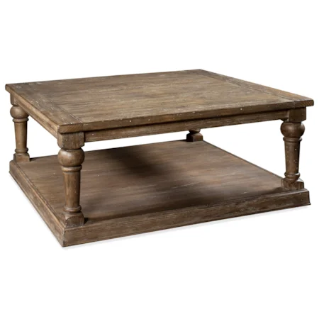 Transitional Square Cocktail Table with Shelf