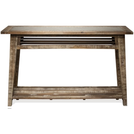 Industrial Sofa Table with Metal Insert Top