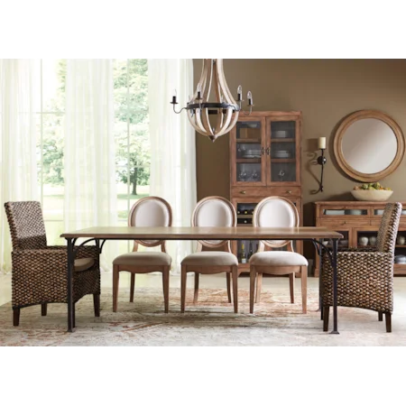 6 Piece Table and Woven and Upholstered Chair Set