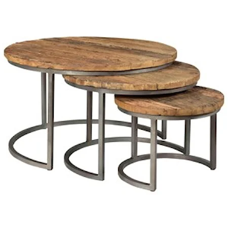 Rustic Nesting Cocktail Table Set with Reclaimed Wood Tops