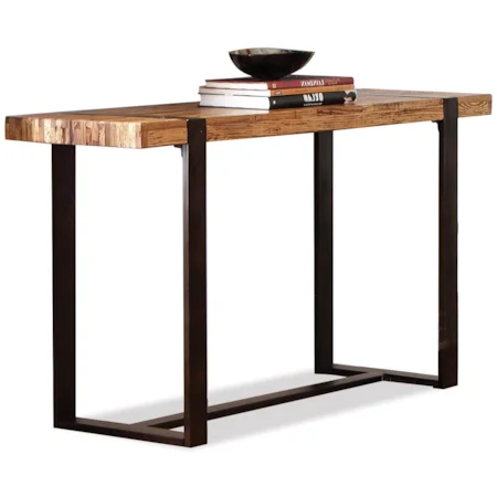 Distressed Rectangular Sofa Table with Metal Base