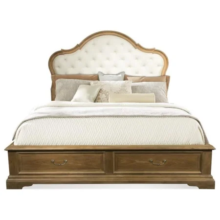 Queen Upholstered Storage Bed with 2 Footboard Drawers