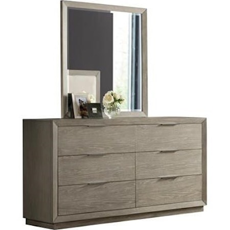 Transitional Six Drawer Dresser with Mirror