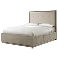 Transitional Queen Single Storage Bed with Upholstered Headboard