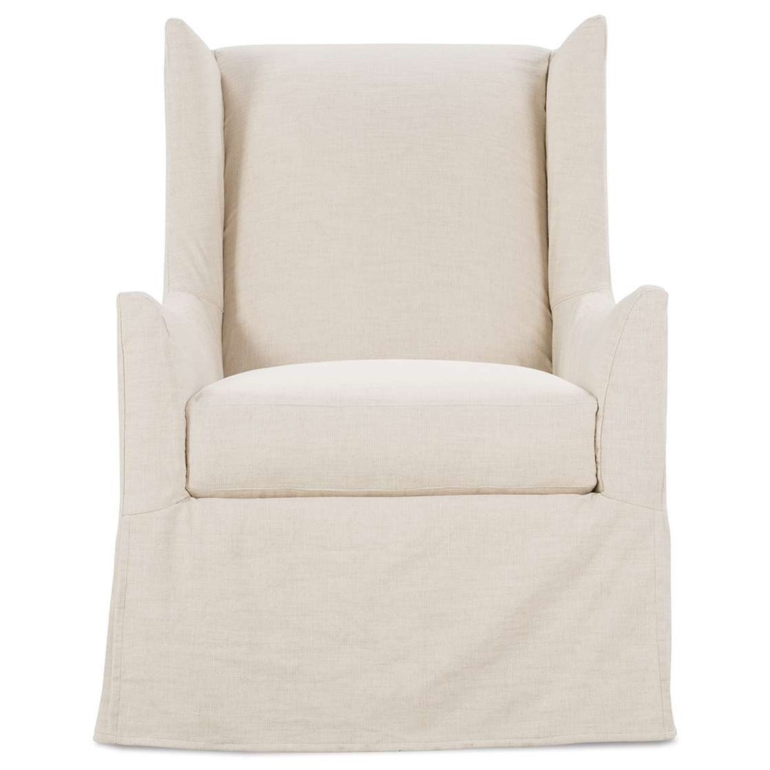White slipcovered shop swivel chair