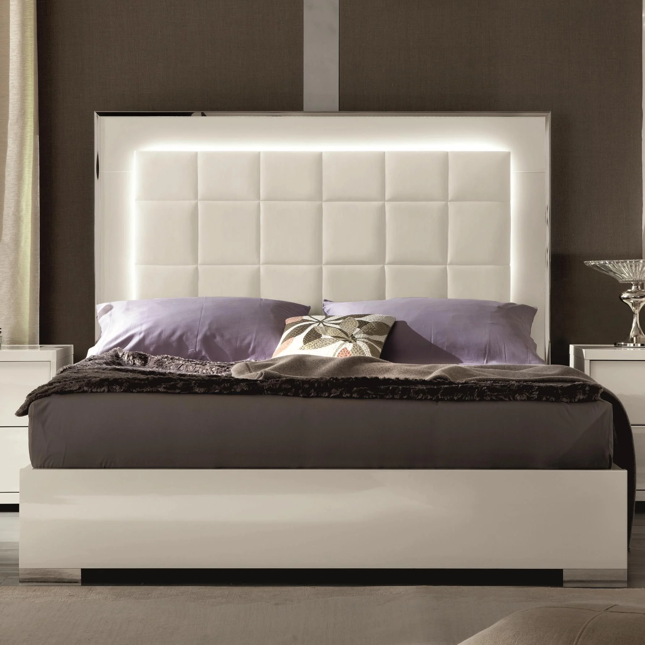 Alf Italia Imperia PJIE0250BI Queen Upholstered Bed with LED Lights and ...