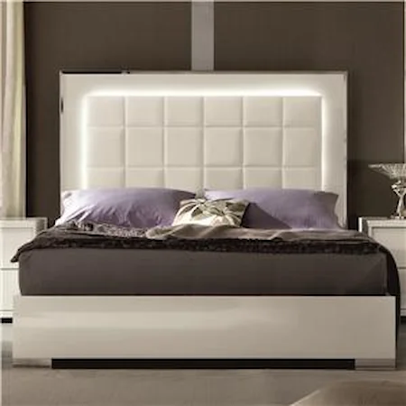 Queen Upholstered Bed with LED Lights and Footboard Storage Drawer