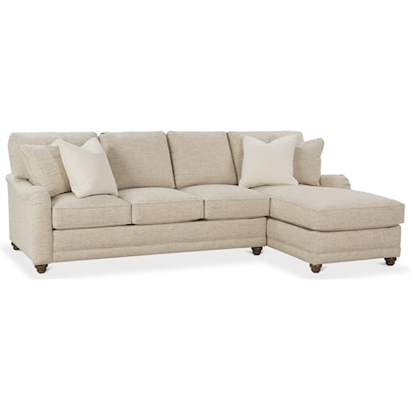 Customizable Sectional Sofa Chaise with English Arms, Turned Legs, and Knife Style Cushions