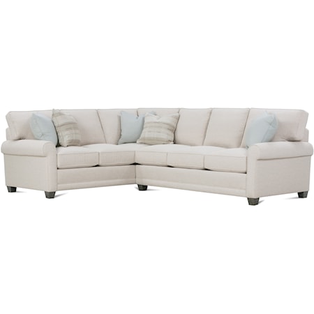 Customizable Sectional Sofa with Rolled Arms, Tapered Legs and Box Style Cushions