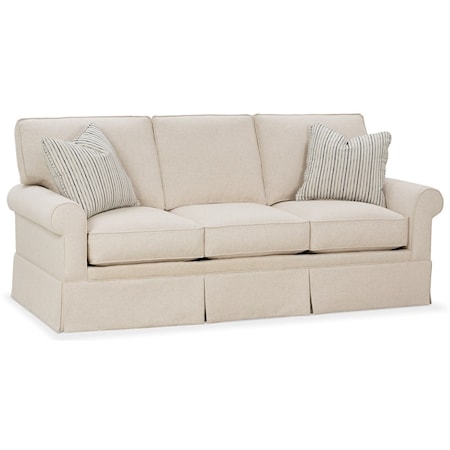 Customizable Sofa with Rolled Arms, Skirted Base and Box Style Cushions