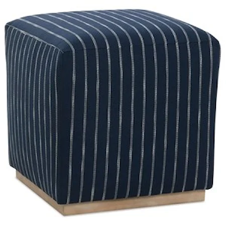 Transitional Customizable Ottoman with Wood Base