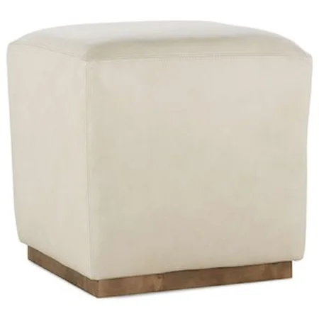 Transitional Customizable Ottoman with Wood Base