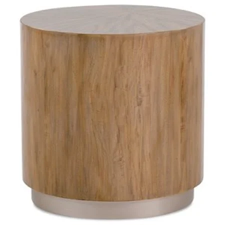 Quartered Primavera Round End Table with Plinth Base