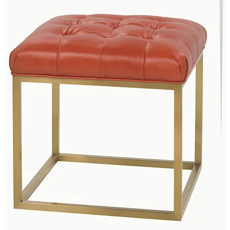 Contemporary Cube Ottoman with Tufted Seat and Metal Base