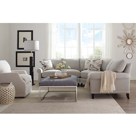 Customizable Sectional Sofa with Rolled Arms, Tapered Legs and Box Style Back Cushions