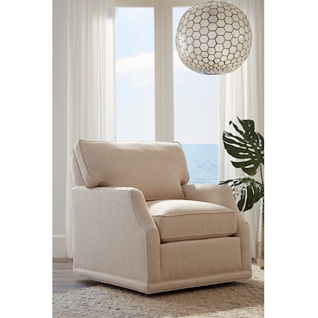 Customizable Chair with Scooped Arms, Swivel Base and Box Edge Back Cushion