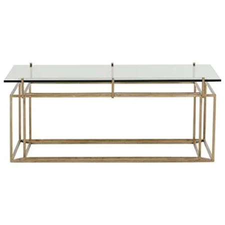 Tempered Glass Top Rectangular Cocktail Table with Gold Finish Metal Base