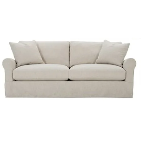 Transitional Sofa with Rolled Arms and Slipcover 