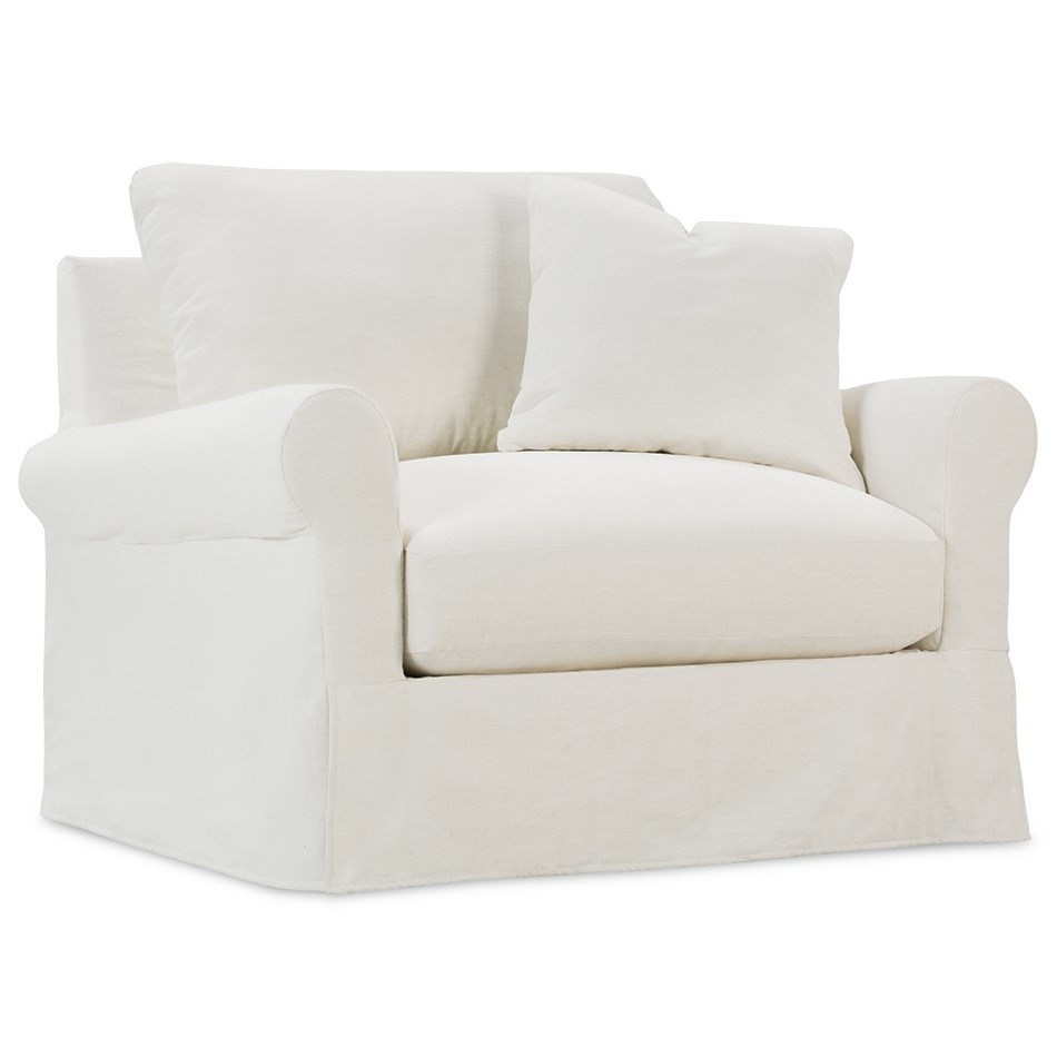 Slipcovered chair and a sales half with ottoman