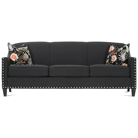 Traditional Upholstered Sofa with Nailhead Trim & Exposed Wood Feet