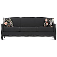 Traditional Upholstered Sofa with Nailhead Trim & Exposed Wood Feet