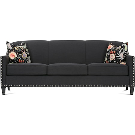 Traditional Upholstered Sofa with Nailhead Trim & Exposed Wood Feet