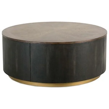 Round Contemporary Coffee Table with Faux Shagreen Sides