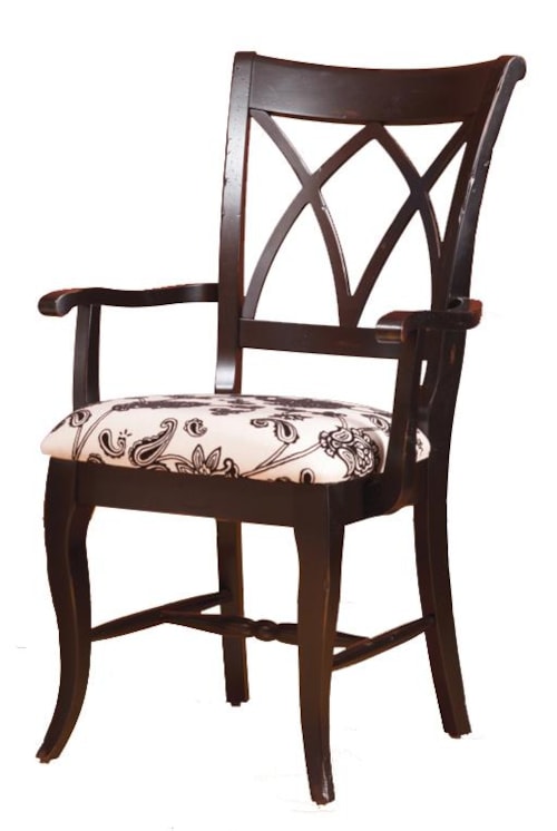 Dining Arm Chair with Lattice Backrest and Turned Stretcher