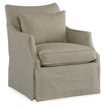 Casual Swivel Glider Chair with English Arms and Waterfall Skirt