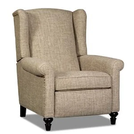 Traditional High Leg Recliner with Turned Legs and Nailhead Trim