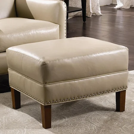 Leather Ottoman with Nailhead Trim