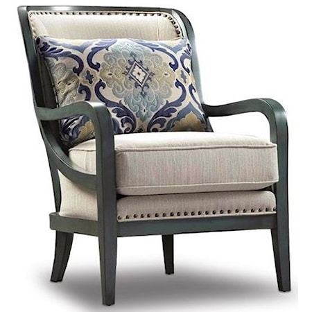 Modern Exposed Wood Chair with Nailhead Studs