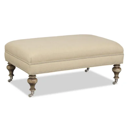Traditional Upholstered Bench with Pewter Wheel Casters and Nailhead Trim
