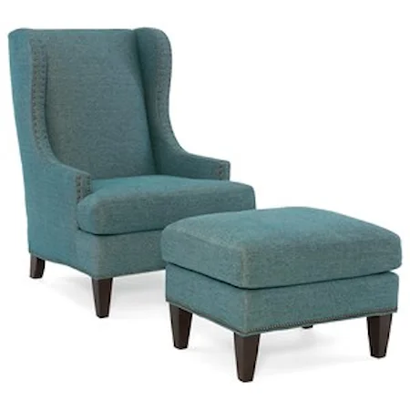 Transitional Wing Chair and Ottoman Set with Nailhead Trim 