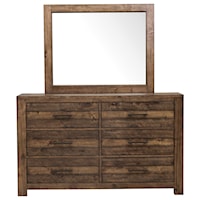 Rustic 6-Drawer Dresser and Mirror Combo