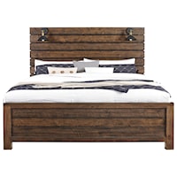 Rustic California King Panel Bed with Built-In Lamps