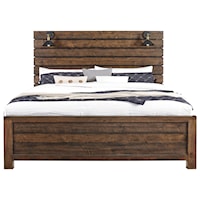 Rustic Queen Panel Bed with Built-In Lamps