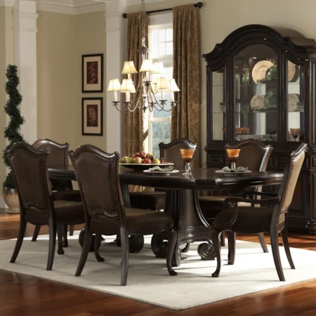 Traditional-Style Double Pedestal Table with Upholstered Chairs