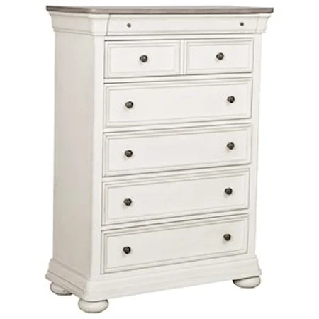 Traditional 6-Drawer Chest in White Finish