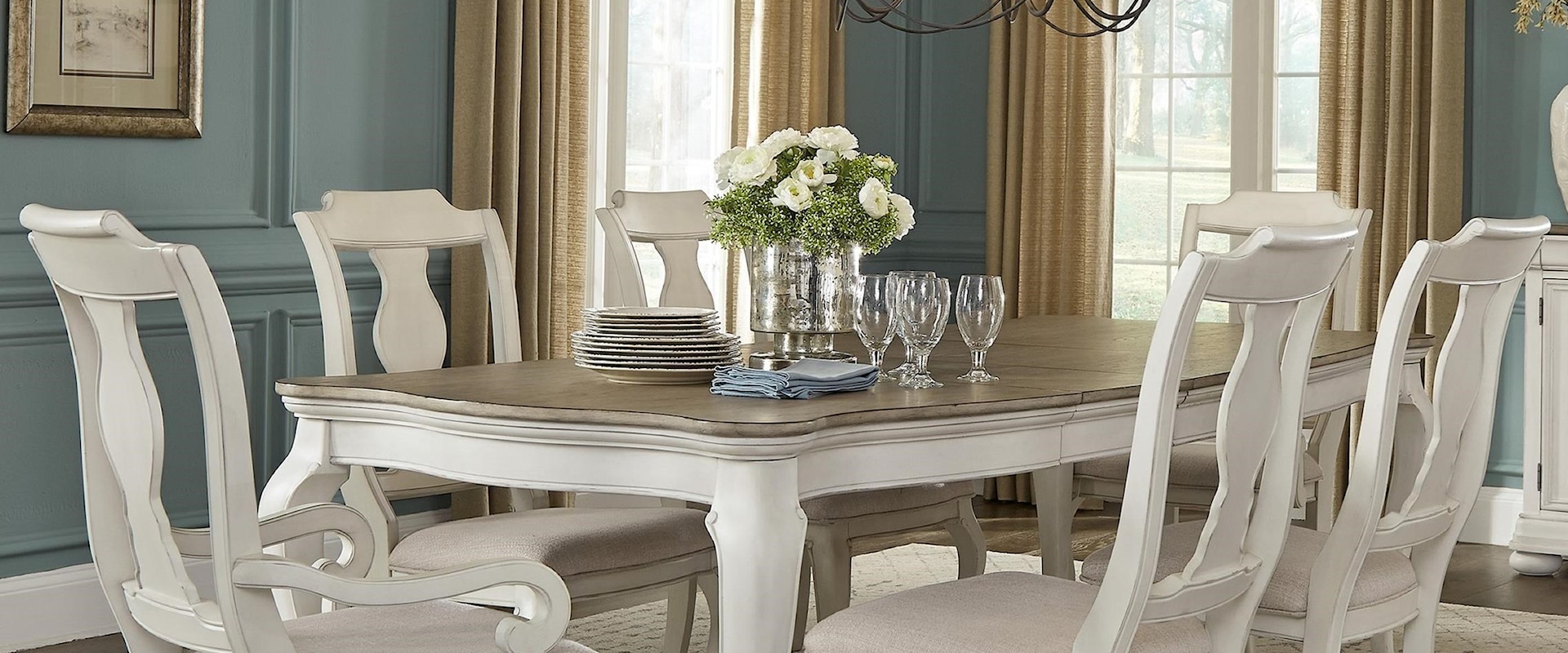 Traditional White 7-Piece Table and Chair Set