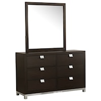 Contemporary Dresser and Mirror with Metal Accents