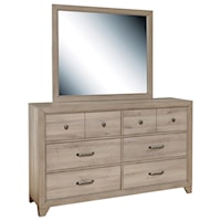 Transitional 6-Drawer Dresser and Mirror Combo