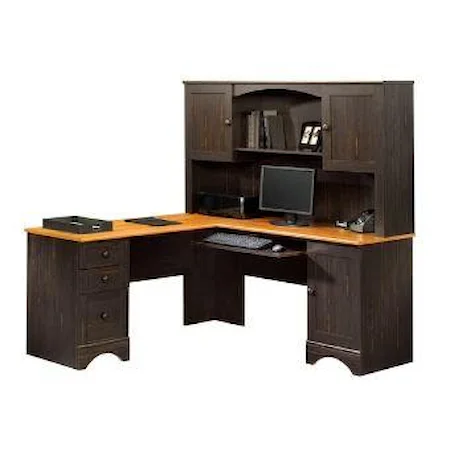 Cottage Double Pedestal Corner Computer Desk with Hutch